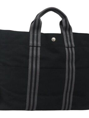 HERMES Fourre Tout MM Hand Bag Canvas Black Silver Auth 119846